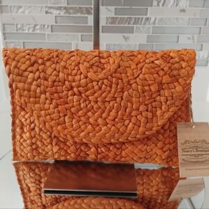 NWT Orange Woven Raffia Clutch